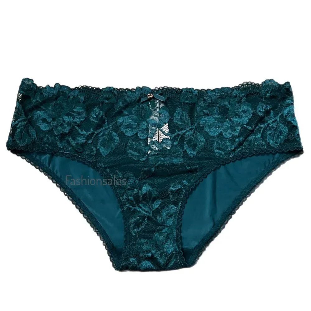 Victorias Secret Body Supersoft floral Lace front Hiphugger panty teal green S